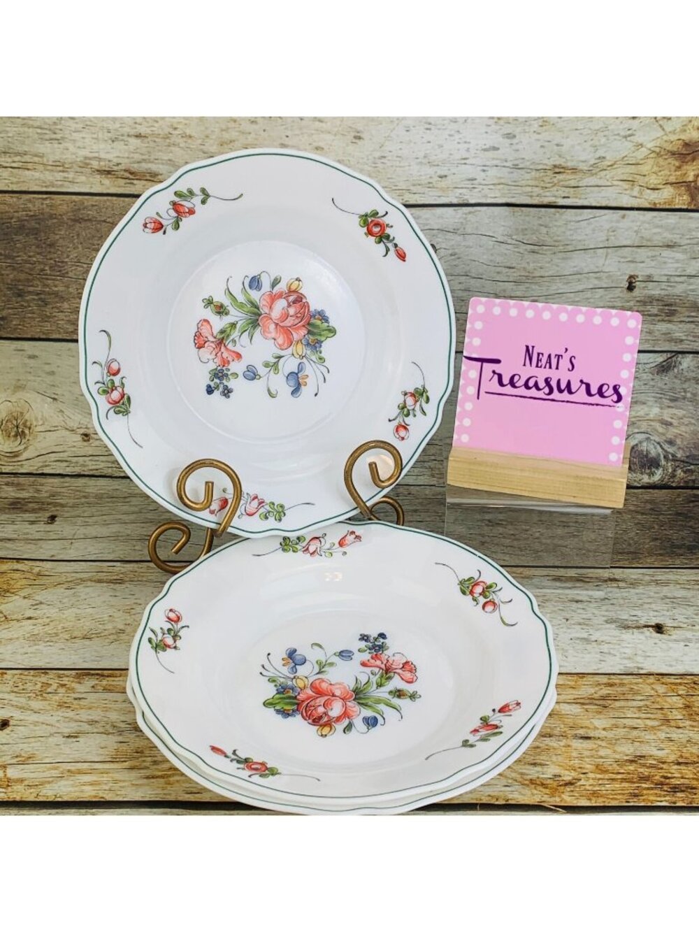 Vintage Arcoroc France PROVINCIAL Opal Glass Floral Rim Pasta Soup Bowls Set 3